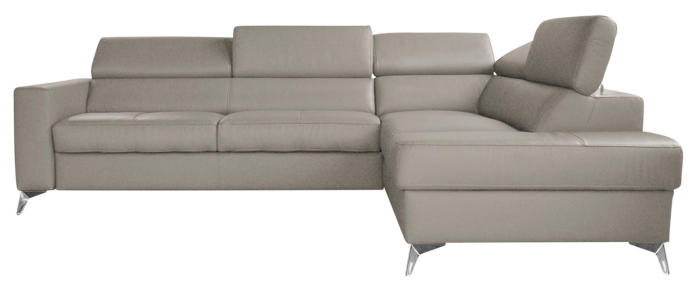 ECKSOFA in Lederlook Echtleder Hellgrau  - Chromfarben/Hellgrau, Design, Leder/Textil (286/208cm) - Livetastic