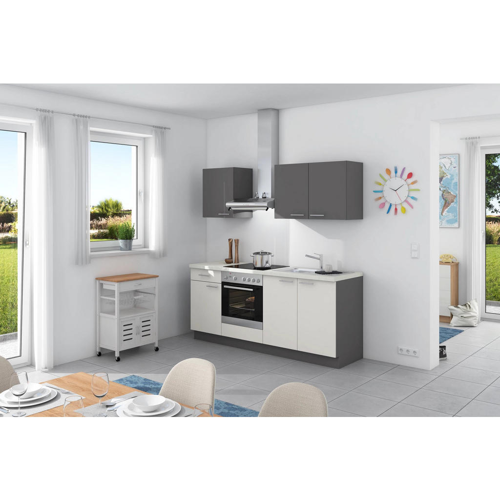 Küchenzeile Base ohne Geräte 200 cm Anthrazit/Weiß