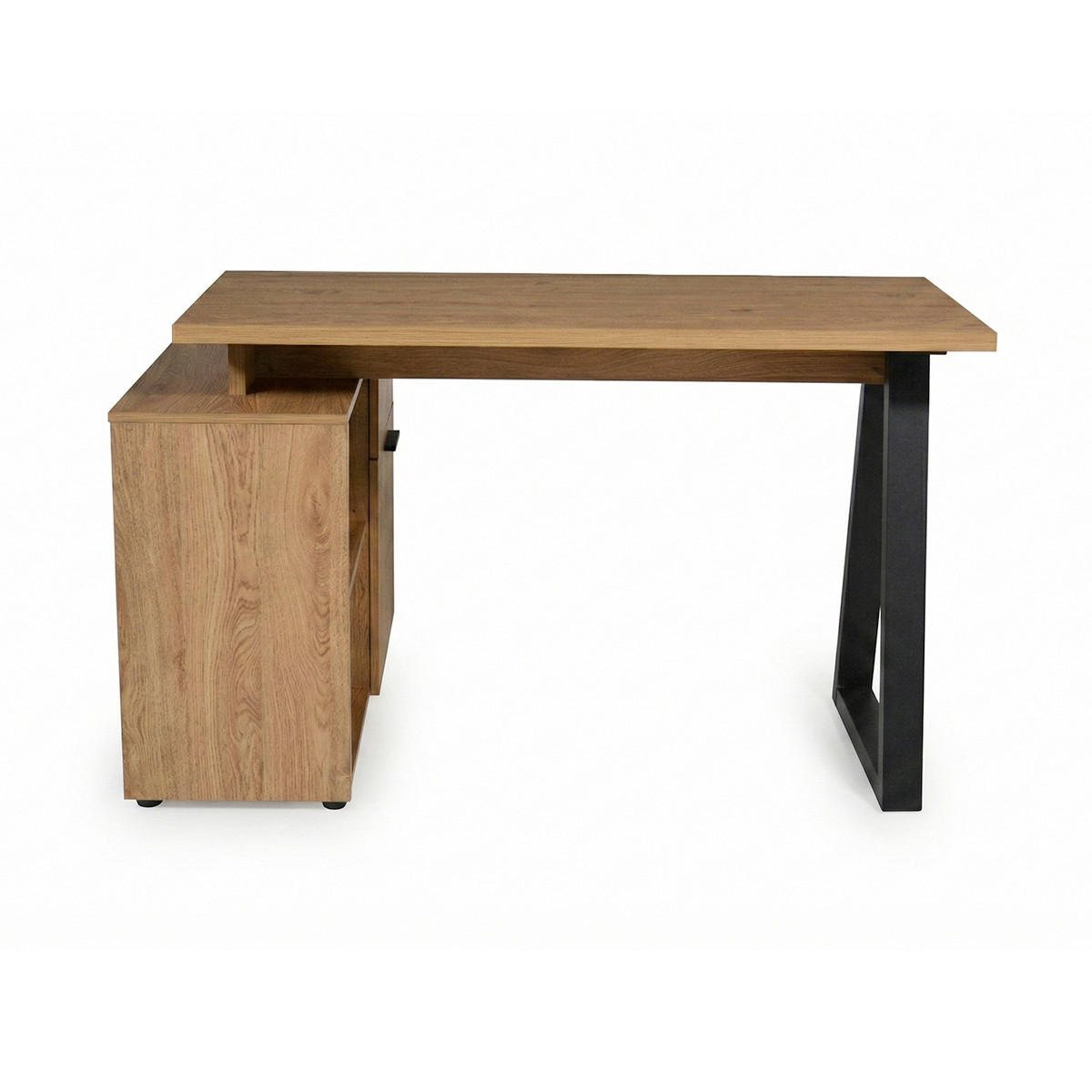 ECKSCHREIBTISCH 130/95/76,2 cm Schwarz, Eichefarben Stauraum, seitenverkehrt montierbar  - Eichefarben/Schwarz, Design, Holzwerkstoff/Metall (130/95/76,2cm) - MID.YOU