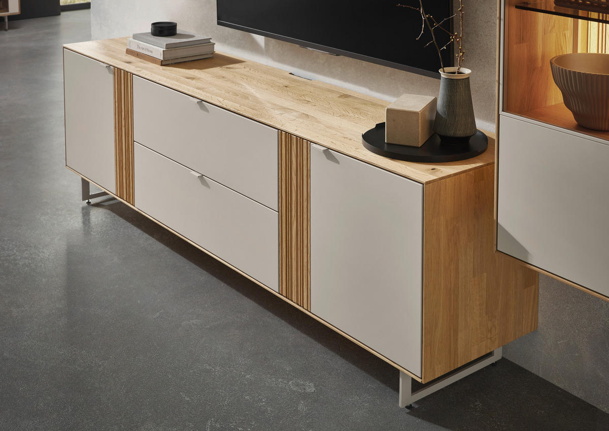 WOHNWAND  Kaschmir, Wildeiche 306,3/203,5/45,2 cm    - Kaschmir/Wildeiche, Design, Glas/Holz (306,3/203,5/45,2cm) - Dieter Knoll