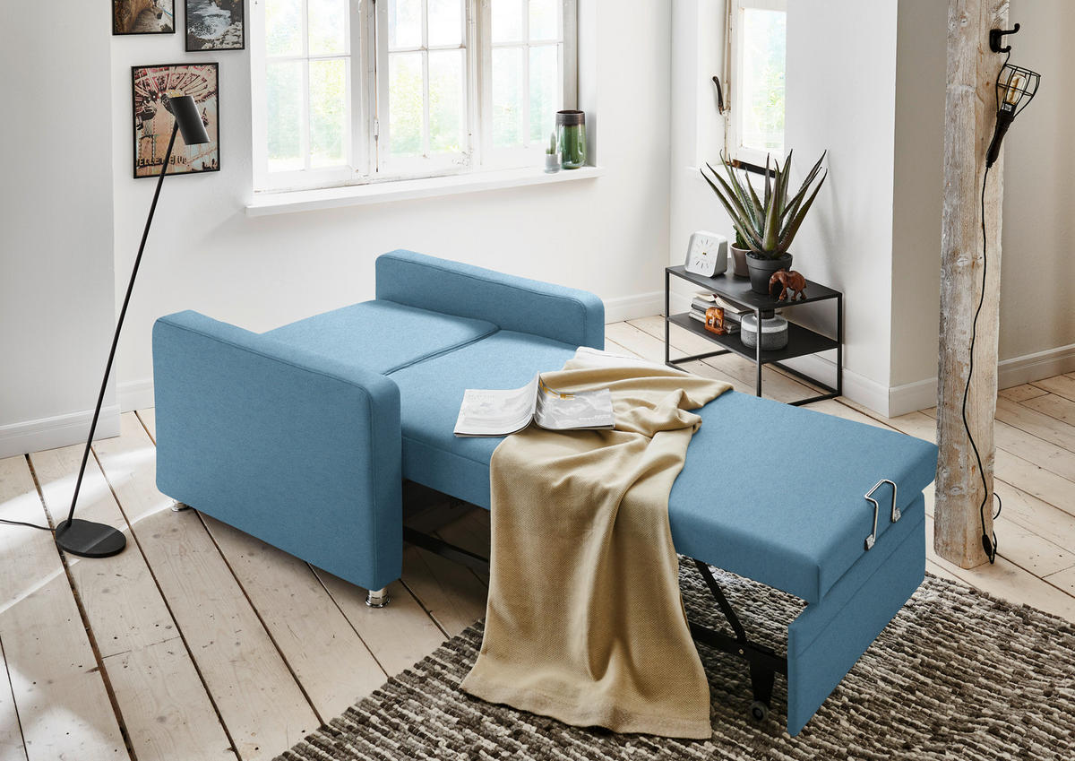 SCHLAFSESSEL Chenille Blau  - Blau/Alufarben, Konventionell, Textil/Metall (106/90/100cm) - Beldomo Style