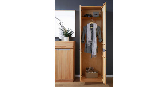 GARDEROBENSCHRANK - Buchefarben/Grau, Natur, Holz/Metall (60/200/38cm) - Valnatura