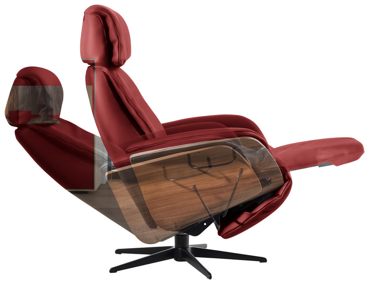 RELAXSESSEL in Leder Rot  - Rot/Nussbaumfarben, Design, Leder/Holz (78/104-113/84cm) - Welnova
