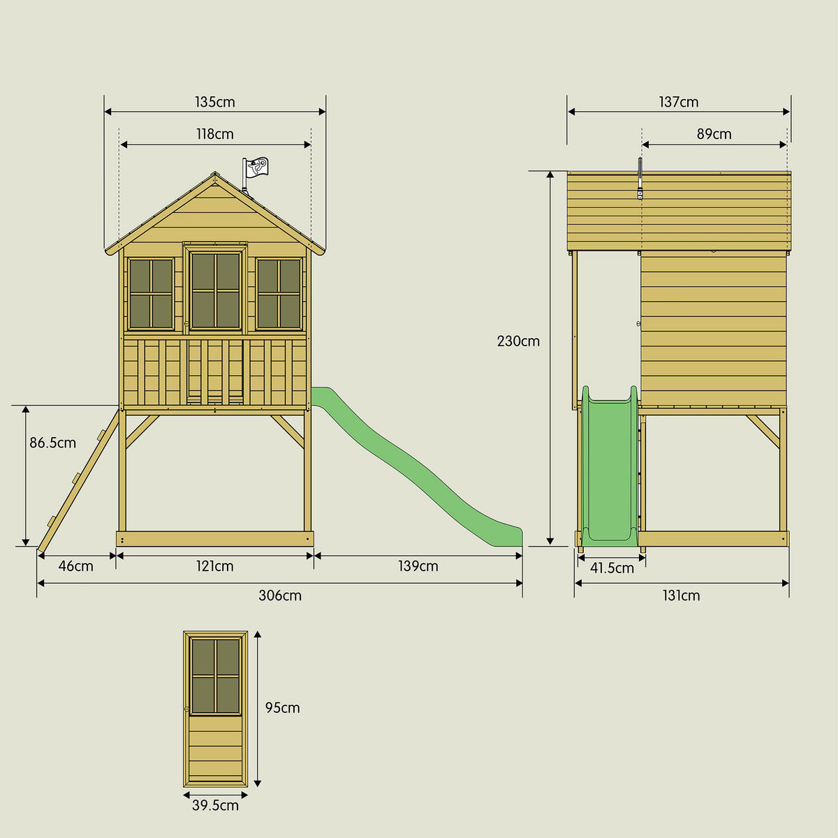 SPIELTURM 306/230/137 cm  - Kieferfarben, KONVENTIONELL, Holz (306/230/137cm) - Ambia Garden