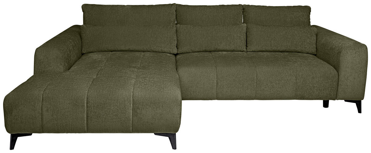 HÖRNSOFFA i chenille olivgrön  - olivgrön/svart, Klassisk, textil/plast (222/279cm) - MID.YOU