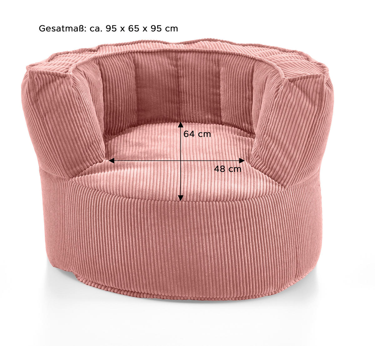 SITZSACK SNUGGLE Cord Beige  - Beige/Rosa, Basics, Textil (95/65/95cm) - MID.YOU