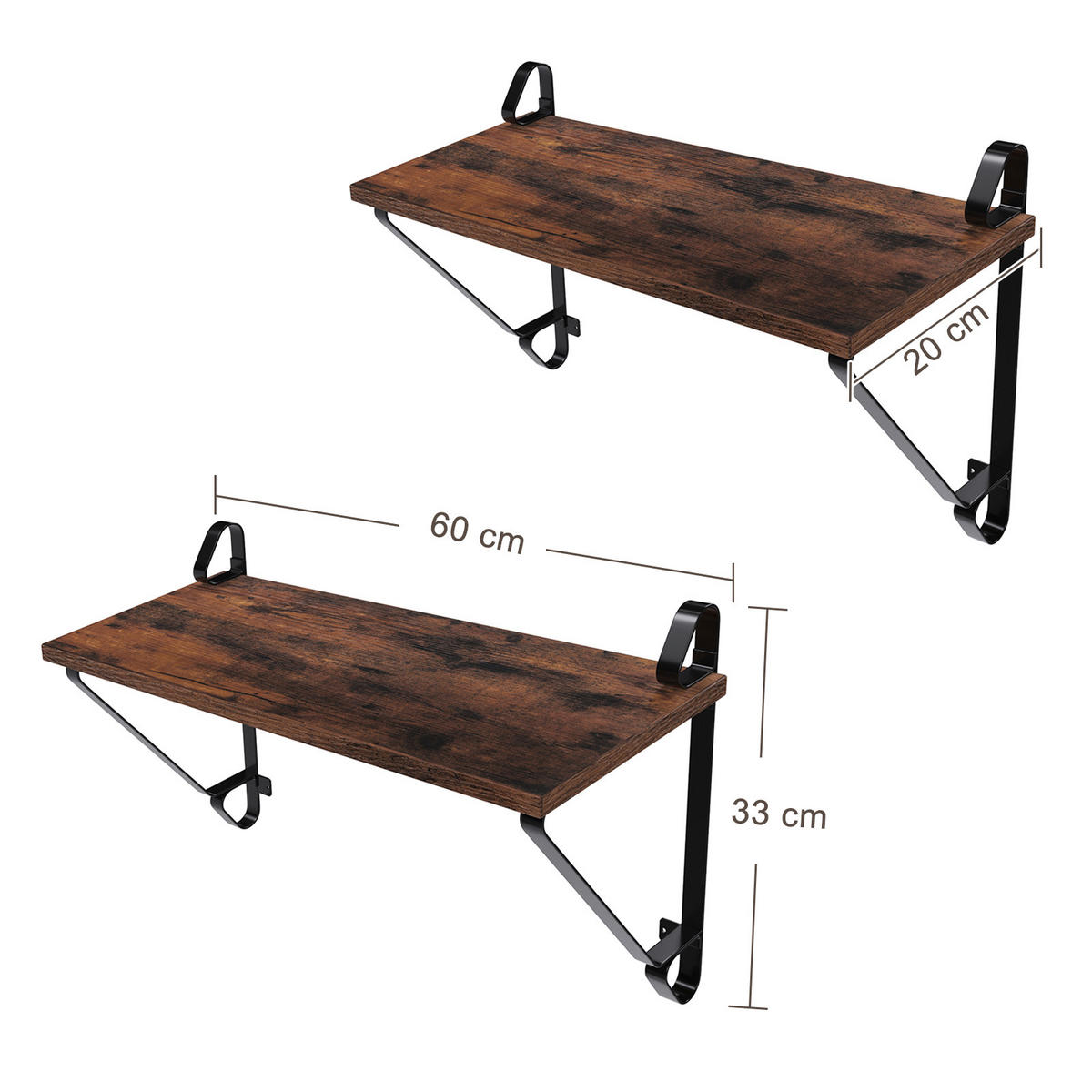 WANDREGALSET 2-teilig Braun, Schwarz  - Schwarz/Braun, Trend, Holzwerkstoff/Metall (60/33/20cm) - Boxxx