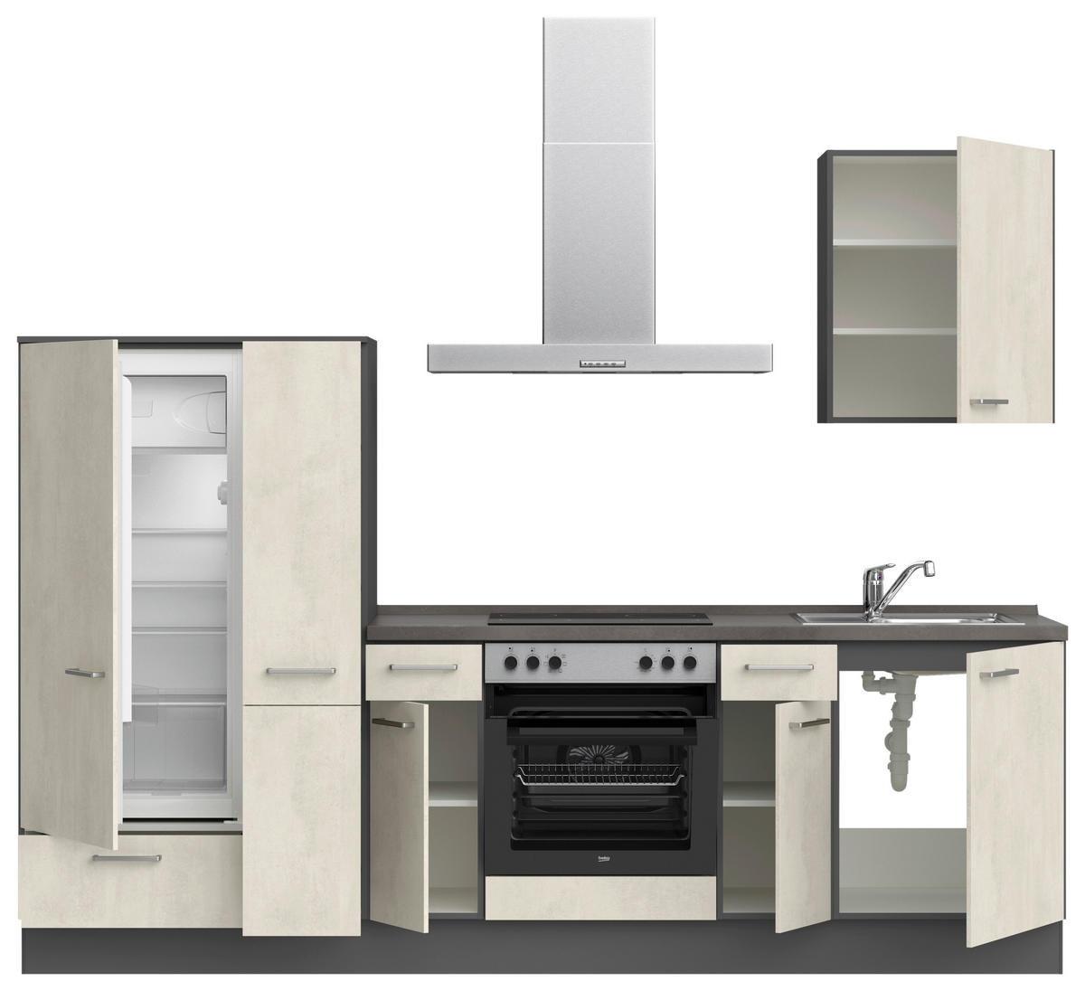 KÜCHENBLOCK 270 cm   in Weiß, Schieferfarben  - Schieferfarben/Edelstahlfarben, MODERN, Holzwerkstoff/Metall (270cm) - Nobilia