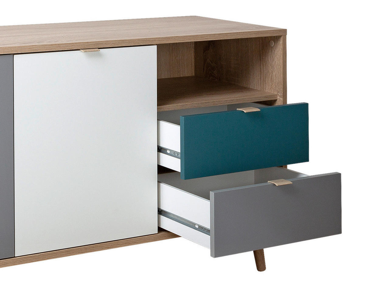 SIDEBOARD  in 180/71/40 cm  - Eichefarben/Petrol, Trend, Holzwerkstoff (180/71/40cm) - MID.YOU