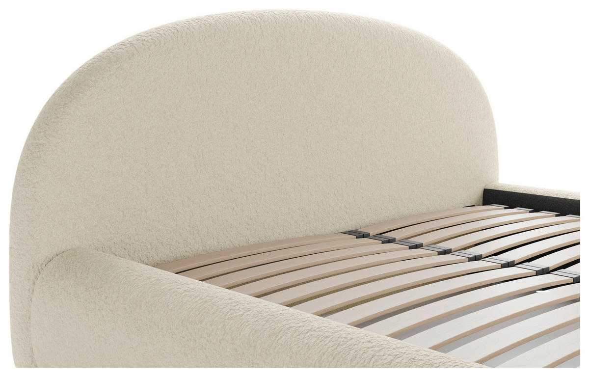 POLSTERBETT 160/200 cm,  in Beige, gepolstertes Kopfteil, Lattenrost, Bettkasten,  - Beige/Schwarz, Design, Holz/Textil (160/200cm) - Chameo