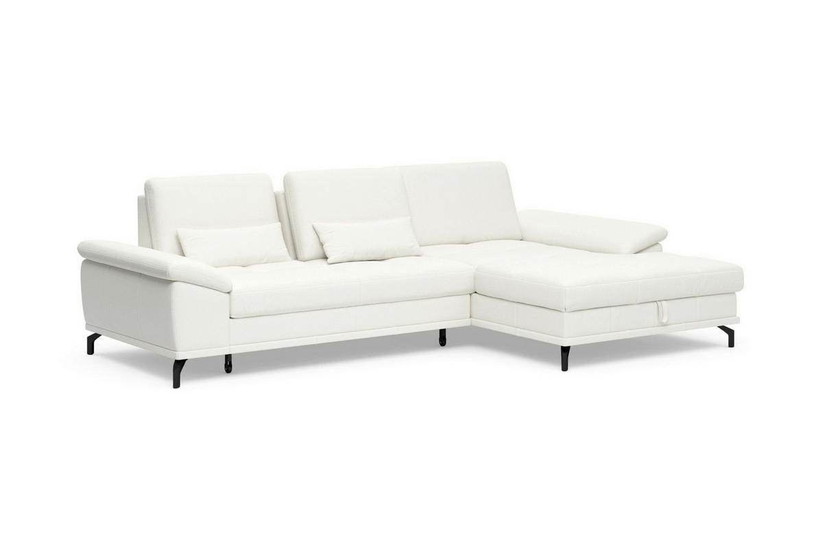 ROHOVÁ SEDAČKA, kůže, bílá - bílá/černá, Basics, kov/kůže (301/176cm) - Sit & More