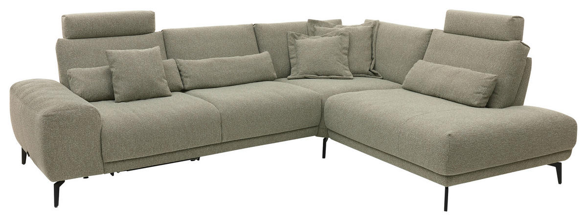 ECKSOFA Ottomane rechts  Grün Webstoff  - Schwarz/Grün, Design, Textil/Metall (300/239cm) - Musterring