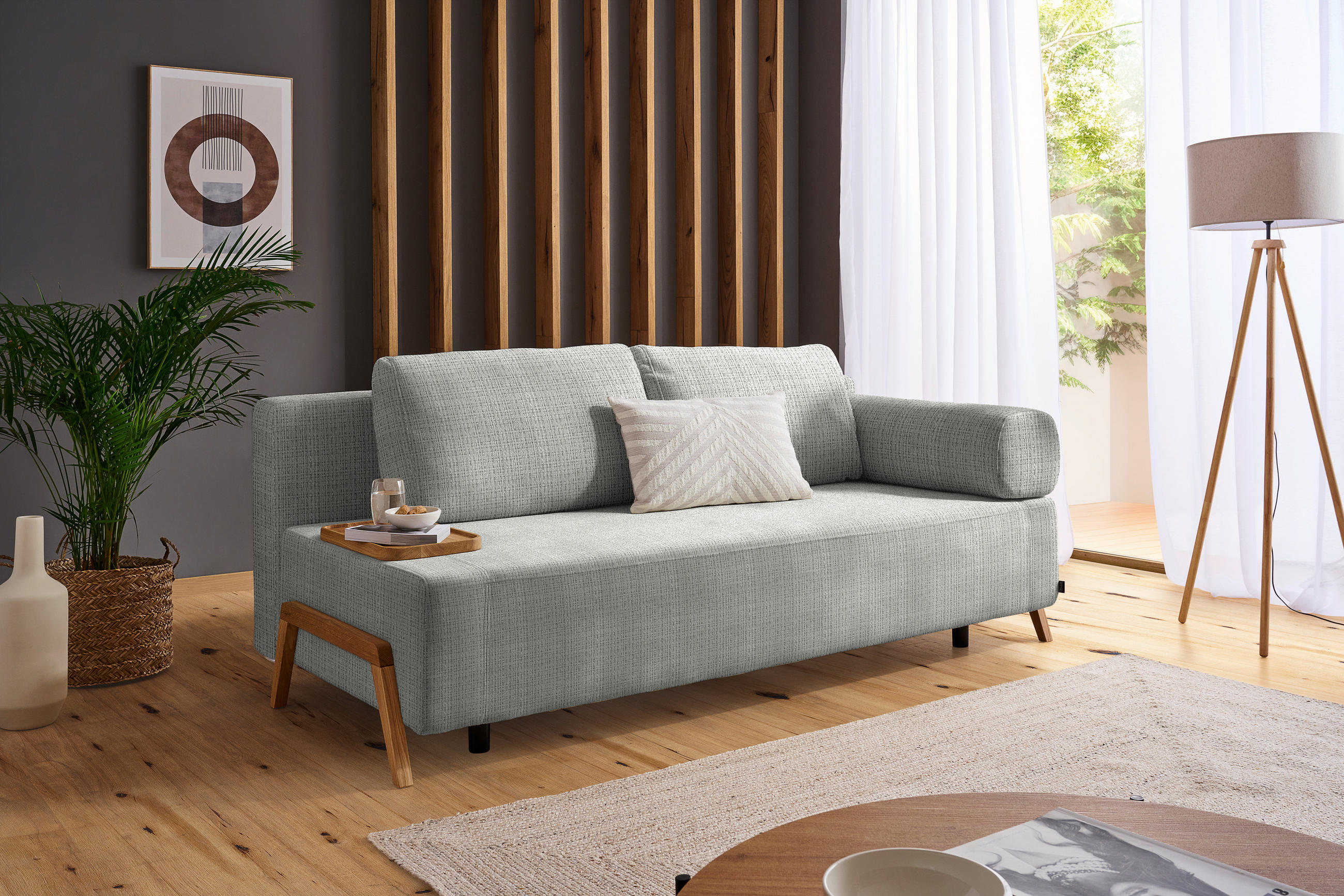 SCHLAFSOFA in Holz, Textil Hellgrau  - Hellgrau/Naturfarben, Design, Holz/Textil (211/88/102cm) - Niels Andersson