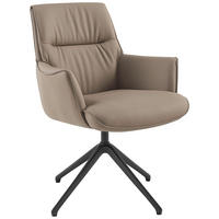 ARMLEHNSTUHL  in Aluminium, Eisen Echtleder pigmentiert  - Taupe/Schwarz, Design, Leder/Metall (65/92/67,5cm) - Novel