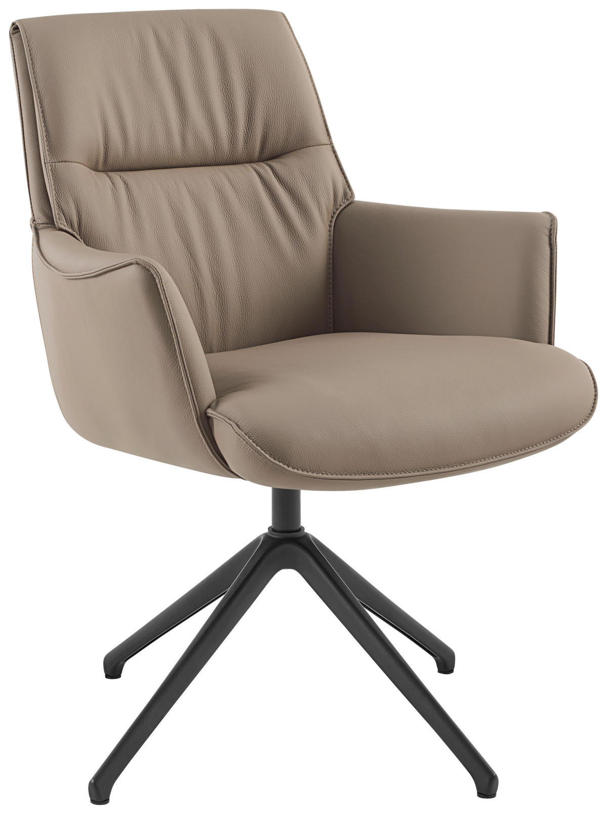 ARMLEHNSTUHL  in Aluminium, Eisen Echtleder pigmentiert  - Taupe/Schwarz, Design, Leder/Metall (65/92/67,5cm) - Novel