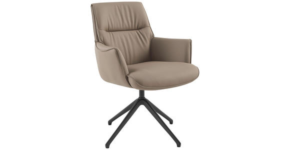 ARMLEHNSTUHL  Sitzfläche 360° drehbar, Wippfunktion, automatische Rückholfunktion  Echtleder  Taupe  - Taupe/Schwarz, Design, Leder/Metall (65/92/67,5cm) - Novel
