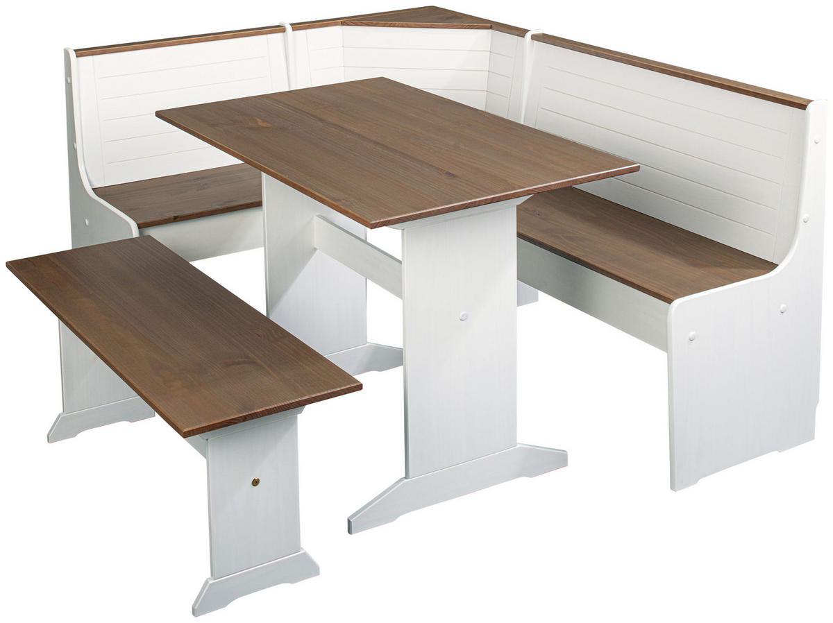 SITZBANK 110/45/37 cm Braun, Weiß Kiefer vollmassiv  - Weiß/Braun, KONVENTIONELL, Holz (110/45/37cm) - MID.YOU