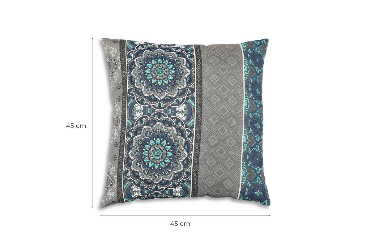 ZIERKISSENSET in Blau, Grau, Hellgrau Ornament 45/45 cm  - Blau/Hellgrau, Basics, Textil (45/45cm)
