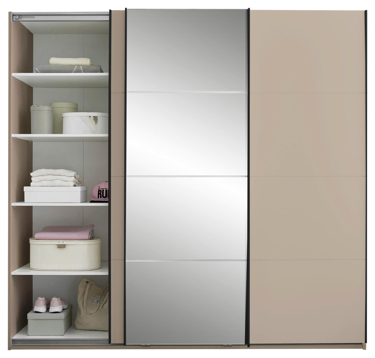 SCHWEBETÜRENSCHRANK 215/204/60 cm 3-türig Kaschmir  - Kaschmir/Schwarz, KONVENTIONELL, Glas/Holzwerkstoff (215/204/60cm) - Boxxx