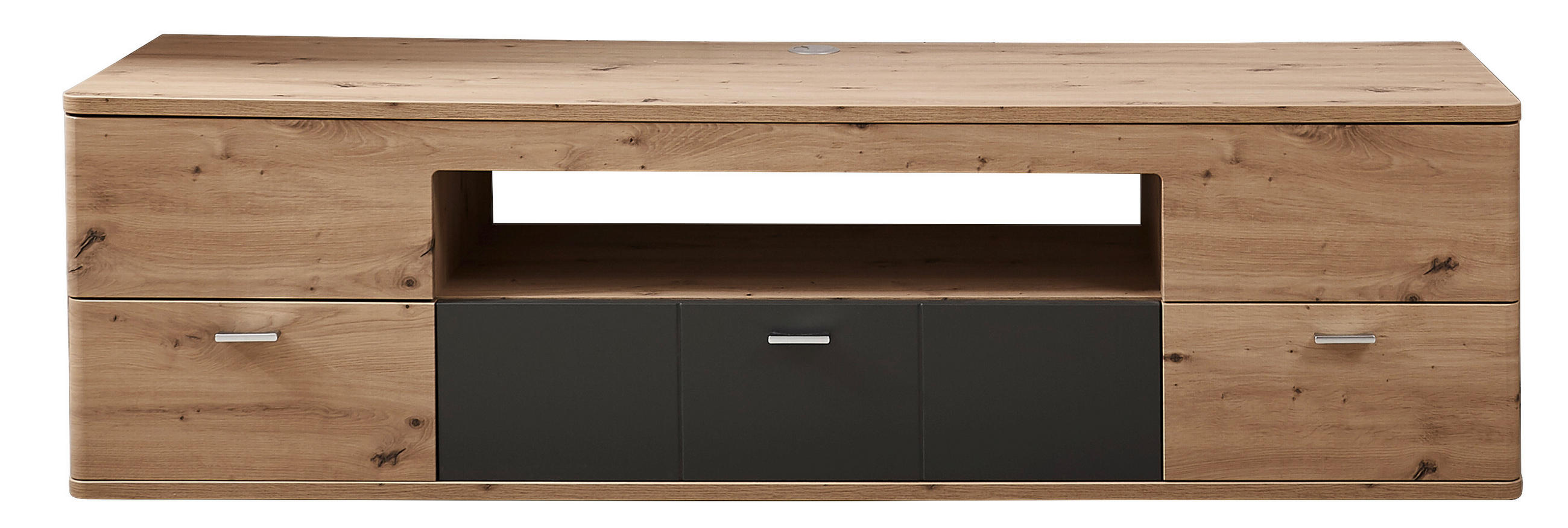 TV-ELEMENT Graphitfarben, Eichefarben 180/50/55 cm - Eichefarben/Silberfarben, KONVENTIONELL, Glas/Holzwerkstoff (180/50/55cm) - Xora