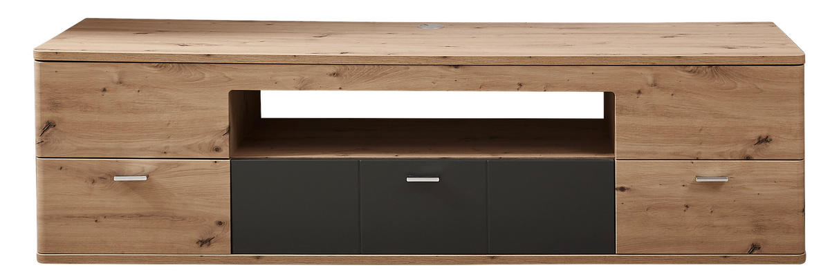 TV-ELEMENT Graphitfarben, Eichefarben  180/50/55 cm  - Eichefarben/Silberfarben, KONVENTIONELL, Glas/Holzwerkstoff (180/50/55cm) - Xora