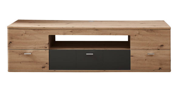 TV-ELEMENT Graphitfarben, Eichefarben  180/50/55 cm  - Eichefarben/Silberfarben, KONVENTIONELL, Glas/Holzwerkstoff (180/50/55cm) - Xora