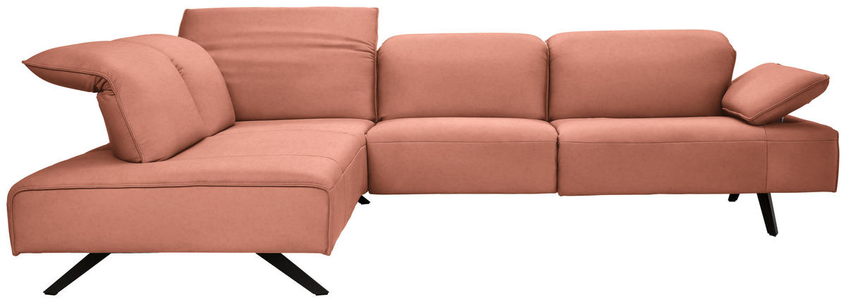 ECKSOFA  in Echtleder Lachsfarben  230/290 cm  - Anthrazit/Lachsfarben, Design, Leder/Metall (230/290cm) - Johann Jakob