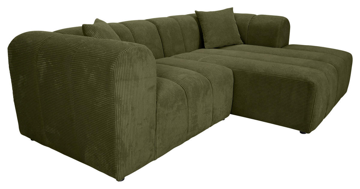 ECKSOFA Dunkelgrün Cord Zierkissen, Rücken echt  - Dunkelgrün/Schwarz, KONVENTIONELL, Kunststoff/Textil (250/162cm) - Carryhome