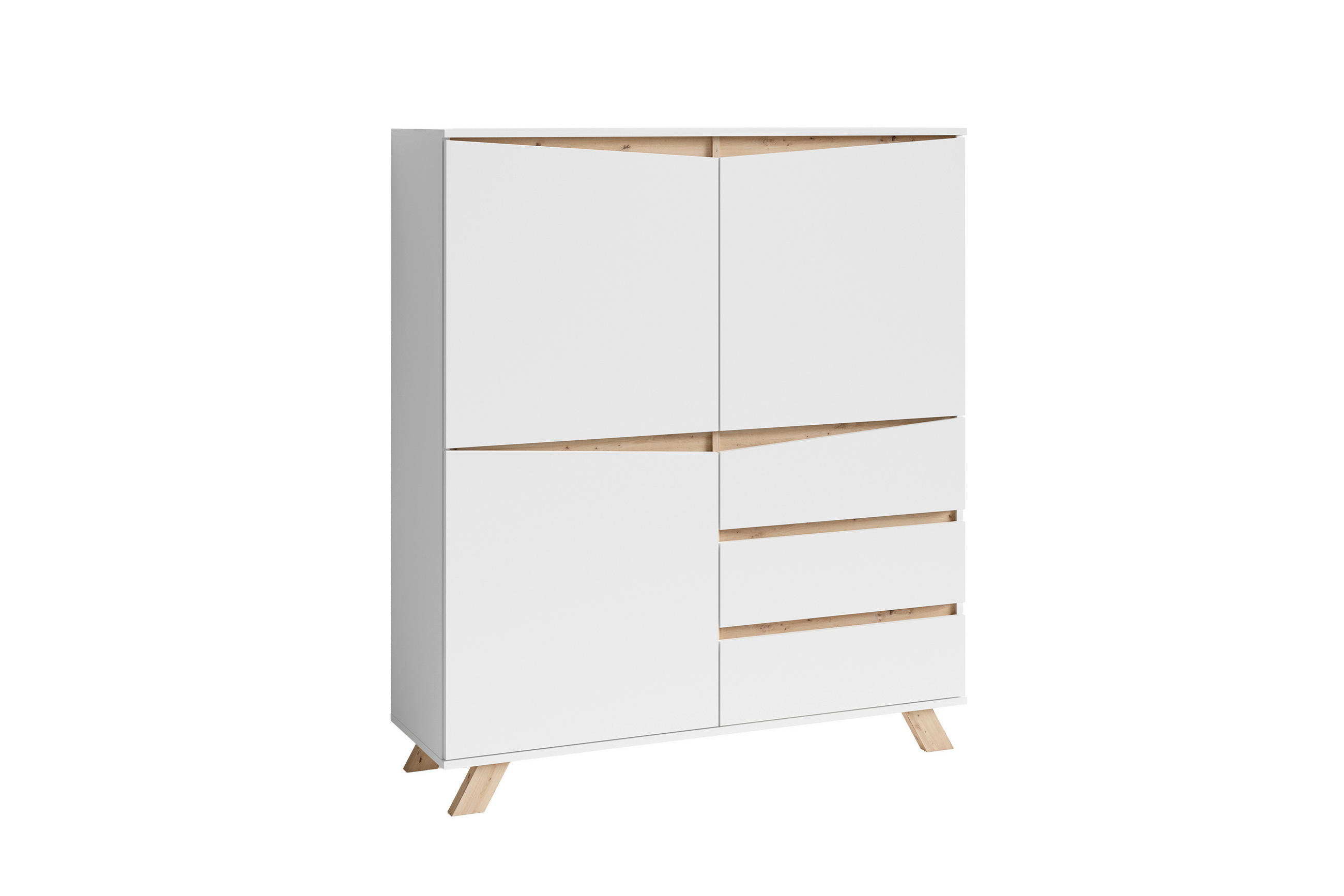 HIGHBOARD  120/137/38 cm 3 Schublade(n)  - Weiss/Eiche Artisan, Modern, Holzwerkstoff (120/137/38cm) - MID.YOU