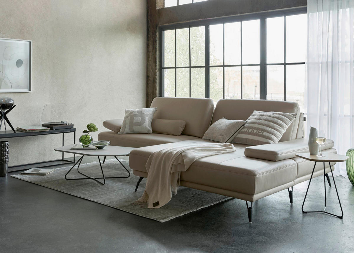 ECKSOFA JOOP! STUDIO Beige Echtleder  - Beige/Schwarz, KONVENTIONELL, Leder/Metall (301/180cm) - Joop!