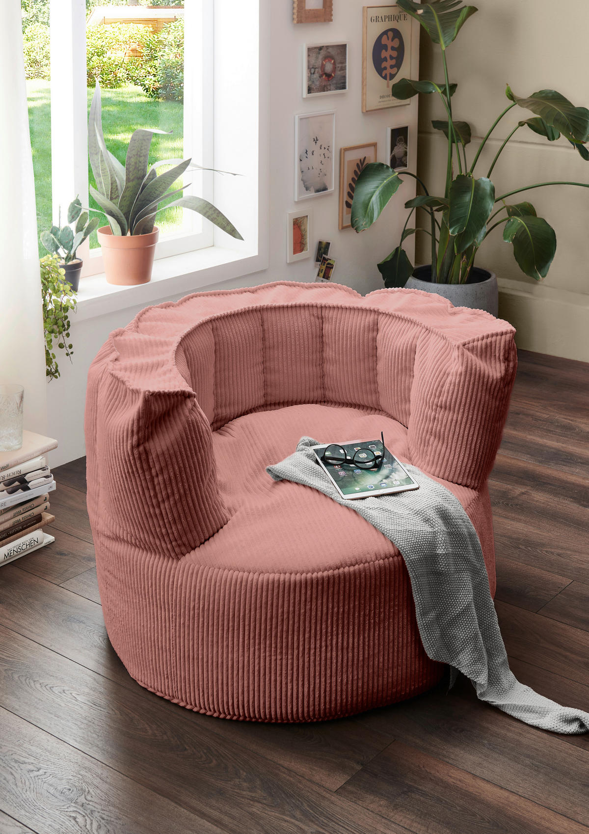 SITZSACK SNUGGLE Cord Beige  - Beige/Rosa, Basics, Textil (95/65/95cm) - MID.YOU