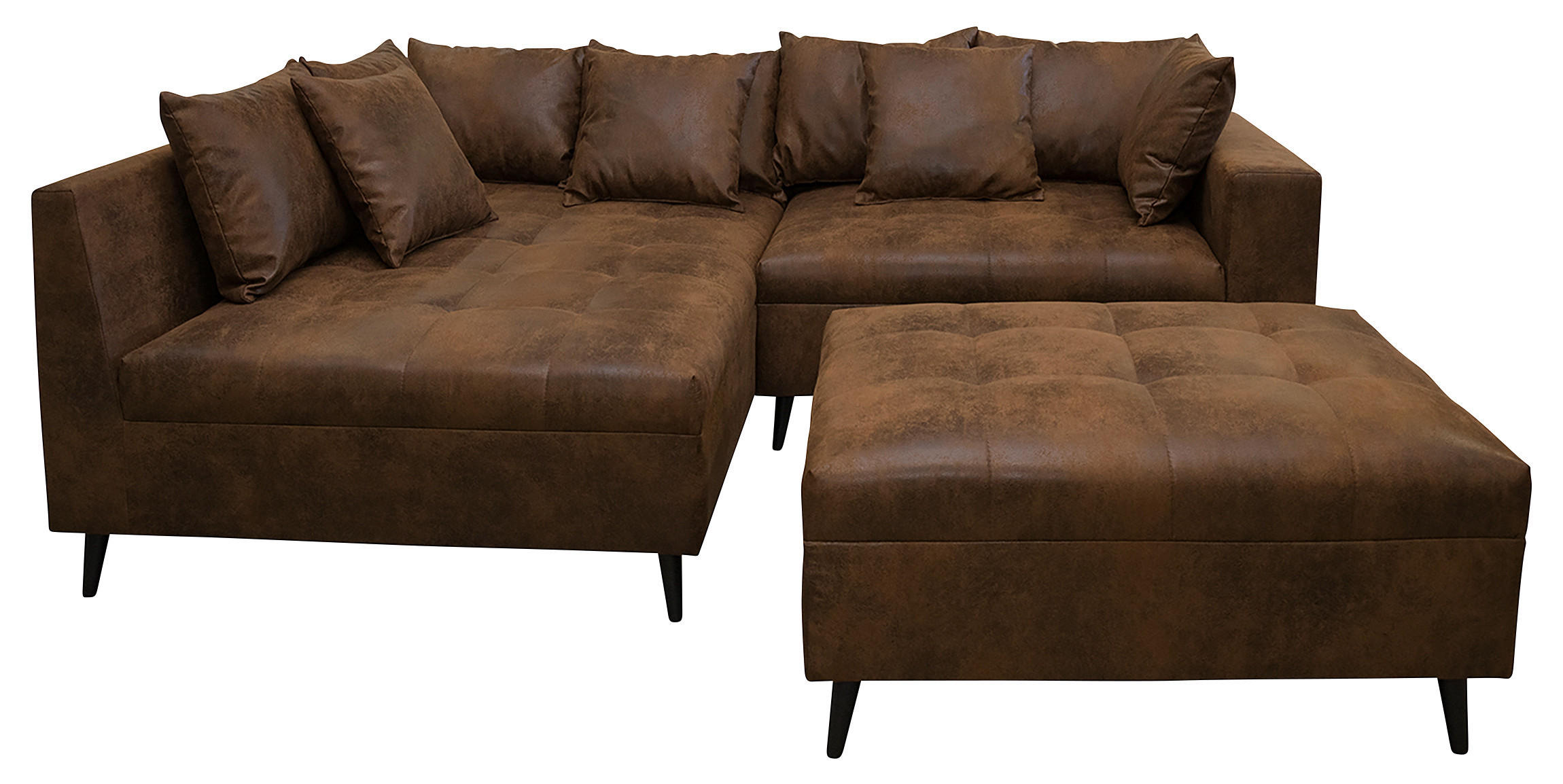 Ecksofa inkl. Hocker Braun Mikrofaser  - Schwarz/Braun, Design, Holz/Textil (174/247cm) - MID.YOU