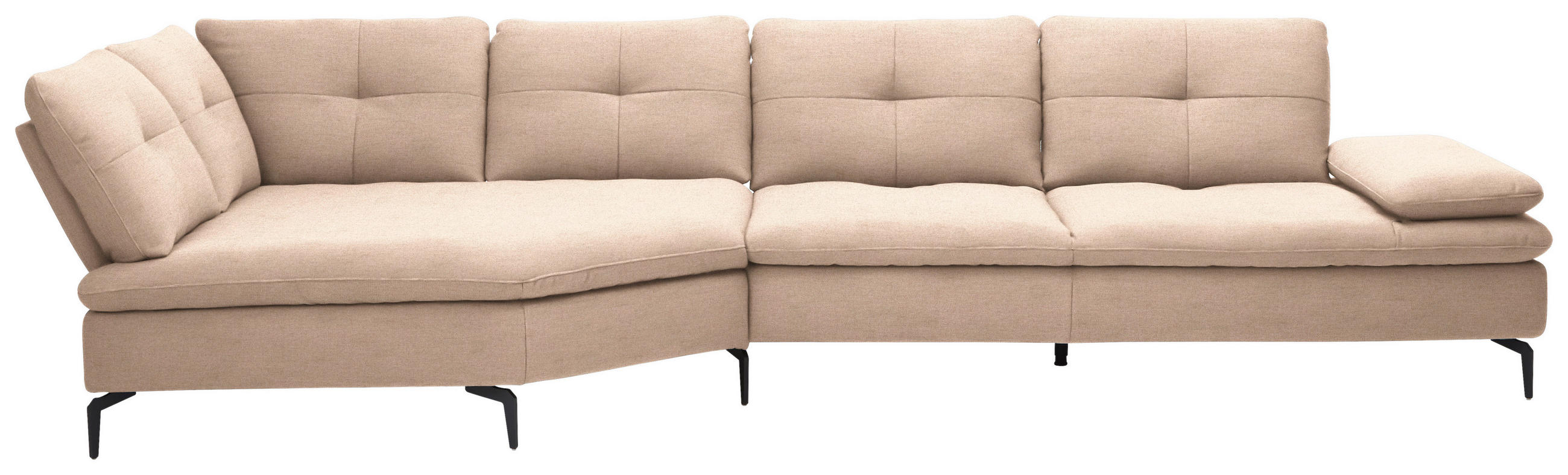 ECKSOFA in Flachgewebe Hellbraun  - Hellbraun/Schwarz, Design, Textil/Metall (157/344cm) - Chilliano