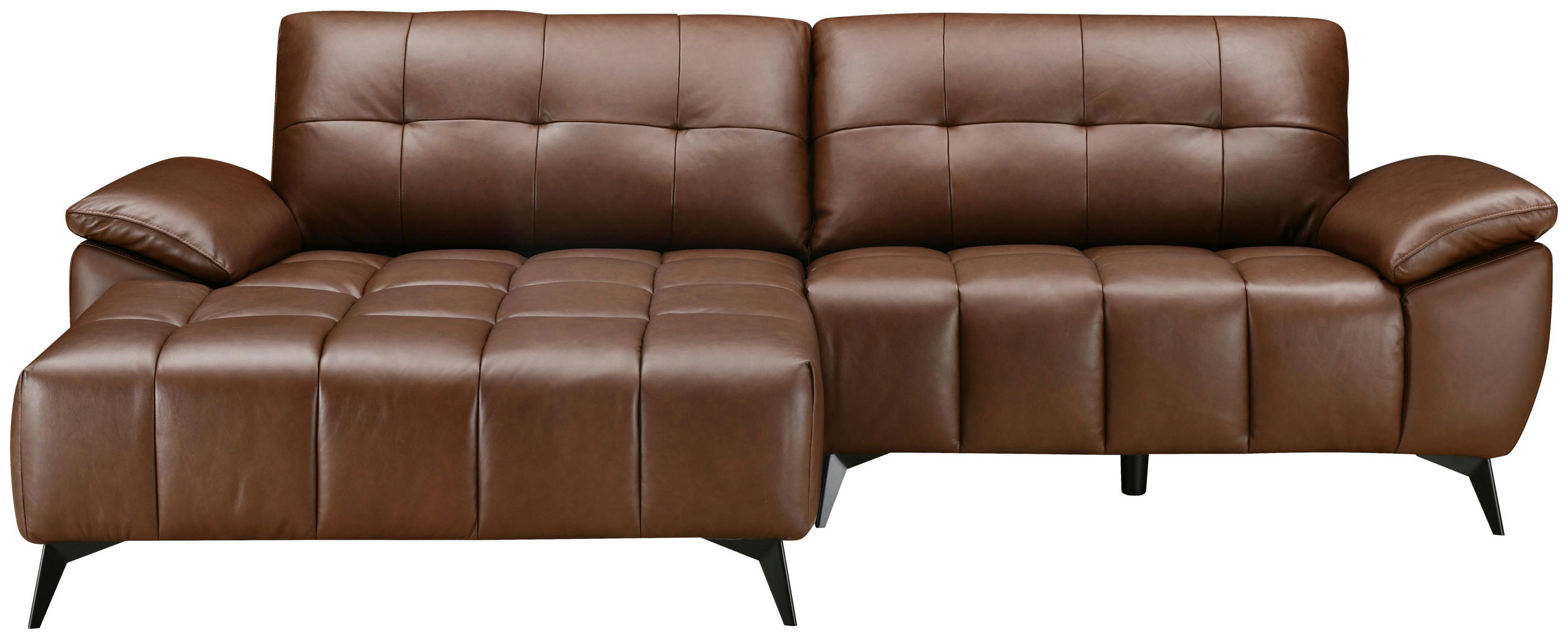 ECKSOFA Braun Echtleder Lederlook  - Schwarz/Braun, Design, Leder/Textil (266/86/120cm) - MID.YOU