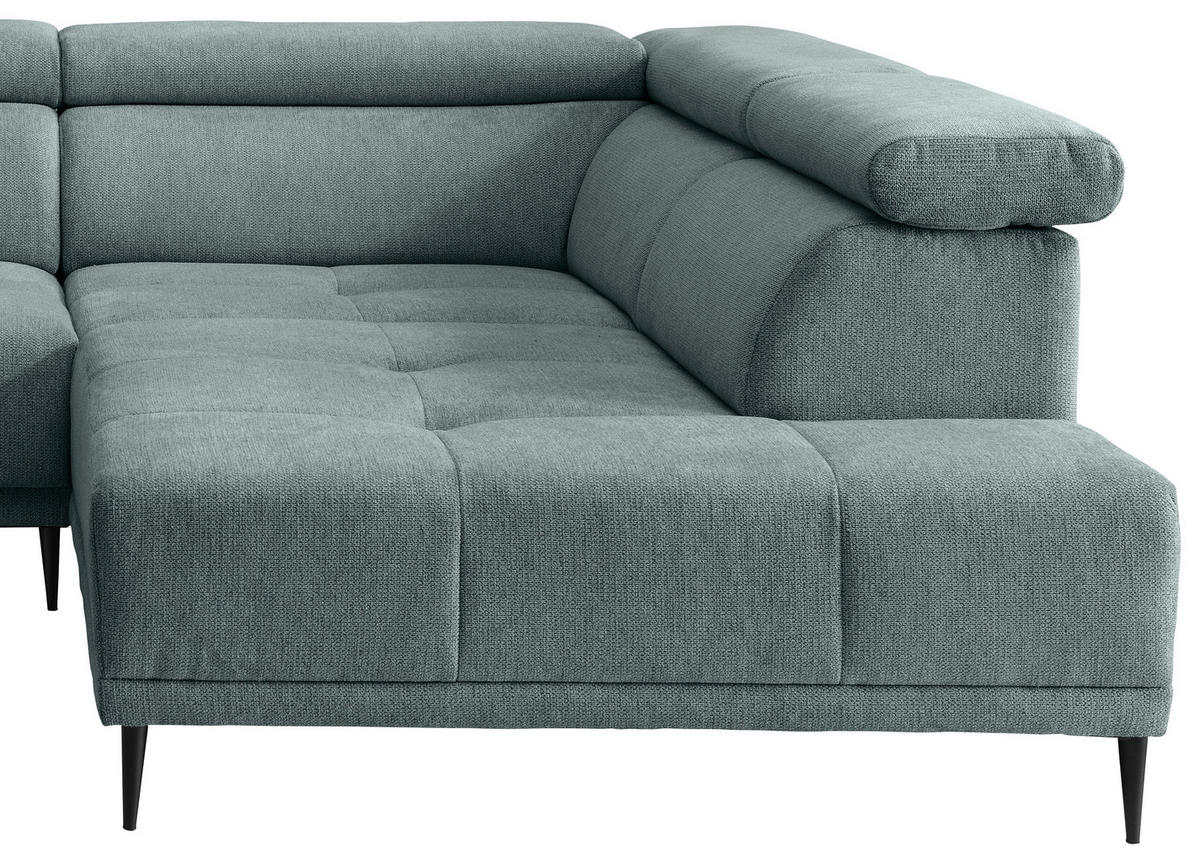 ECKSOFA INTERA Mintgrün Chenille Kopfteilverstellung, Sitzvorzug  - Schwarz/Mintgrün, KONVENTIONELL, Textil/Metall (305/225cm) - Livetastic