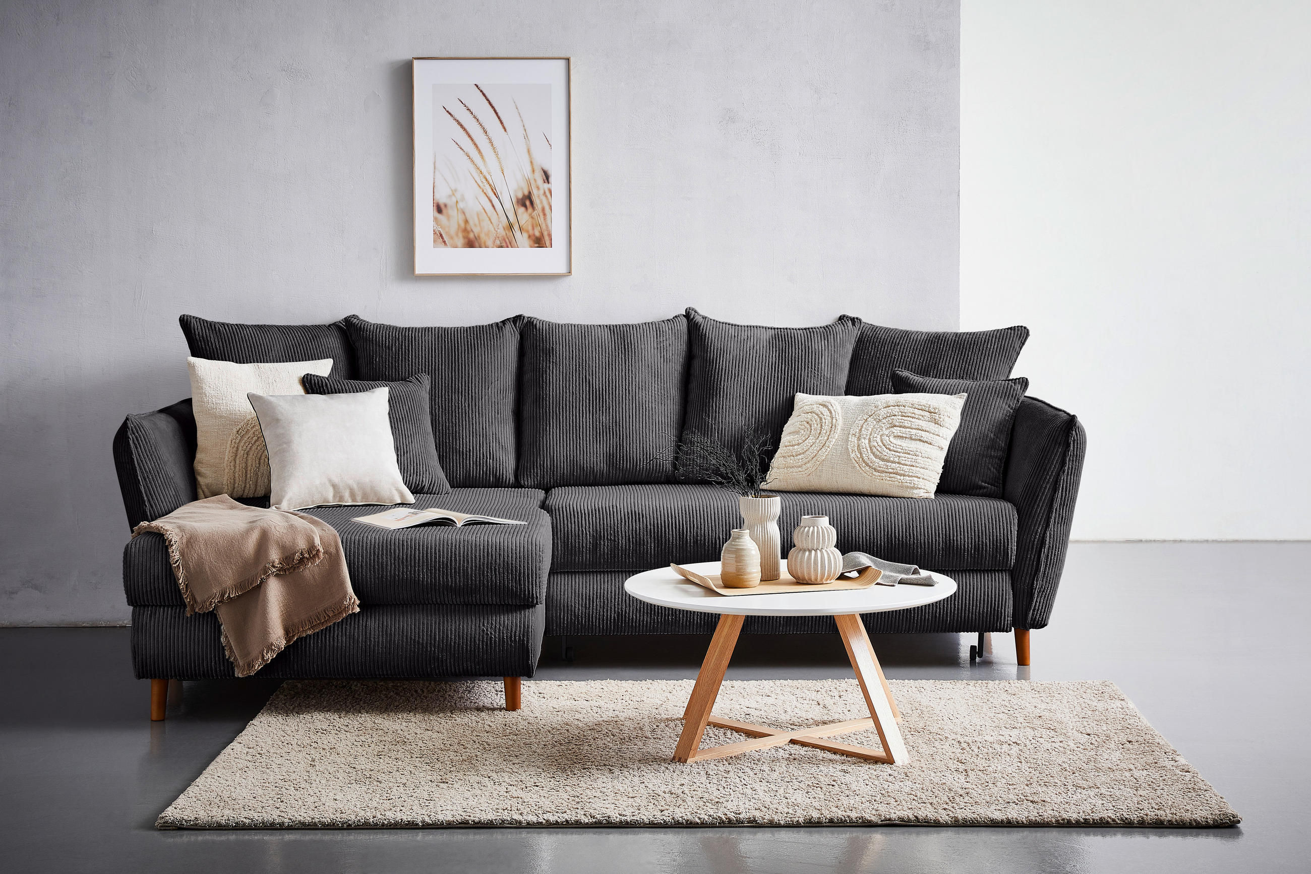ECKSOFA Anthrazit Cord  - Eichefarben/Anthrazit, KONVENTIONELL, Holz/Textil (162/284cm) - Carryhome