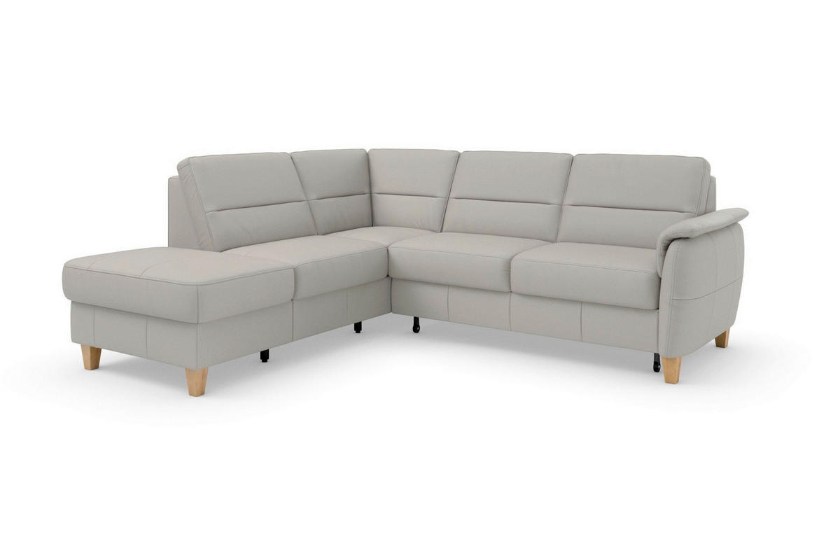 ECKSOFA PALMERA E Hellgrau Kombination Echtleder/Stoff Mikrofaser Stauraum  - Eichefarben/Hellgrau, Basics, Leder/Holz (212/236cm) - Sit & More