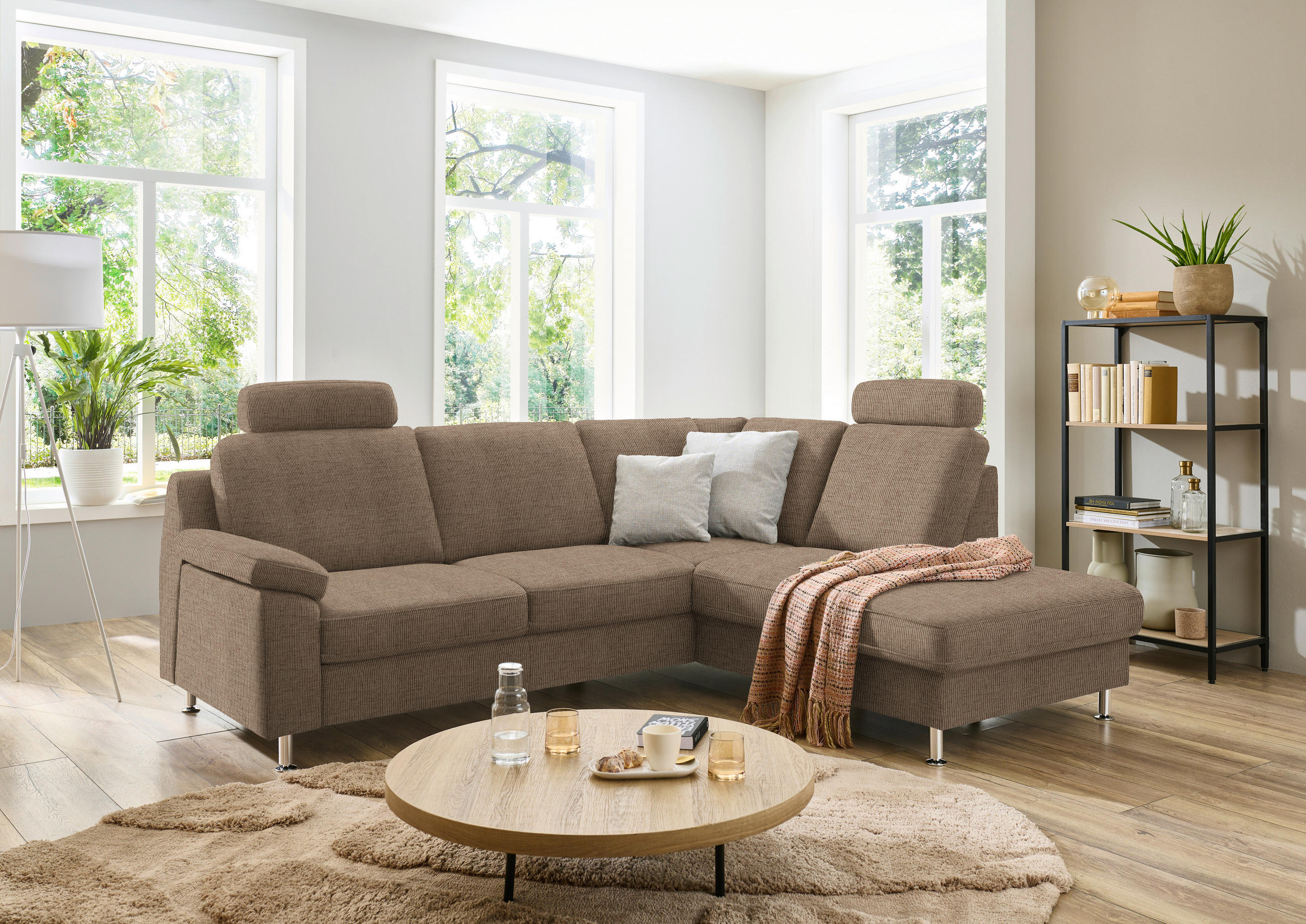 ECKSOFA in Webstoff Hellbraun  - Hellbraun/Alufarben, Konventionell, Textil/Metall (241/200cm) - Beldomo System