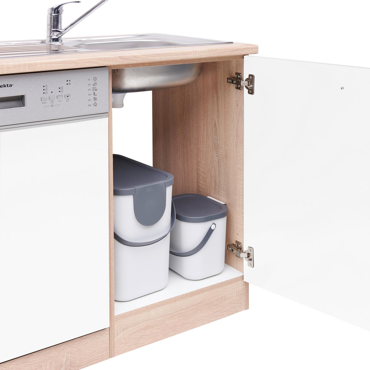 KÜCHENBLOCK 310 cm   in Weiss, Eichefarben  - Weiss/Eichefarben, Basics, Holzwerkstoff (310cm) - Respekta
