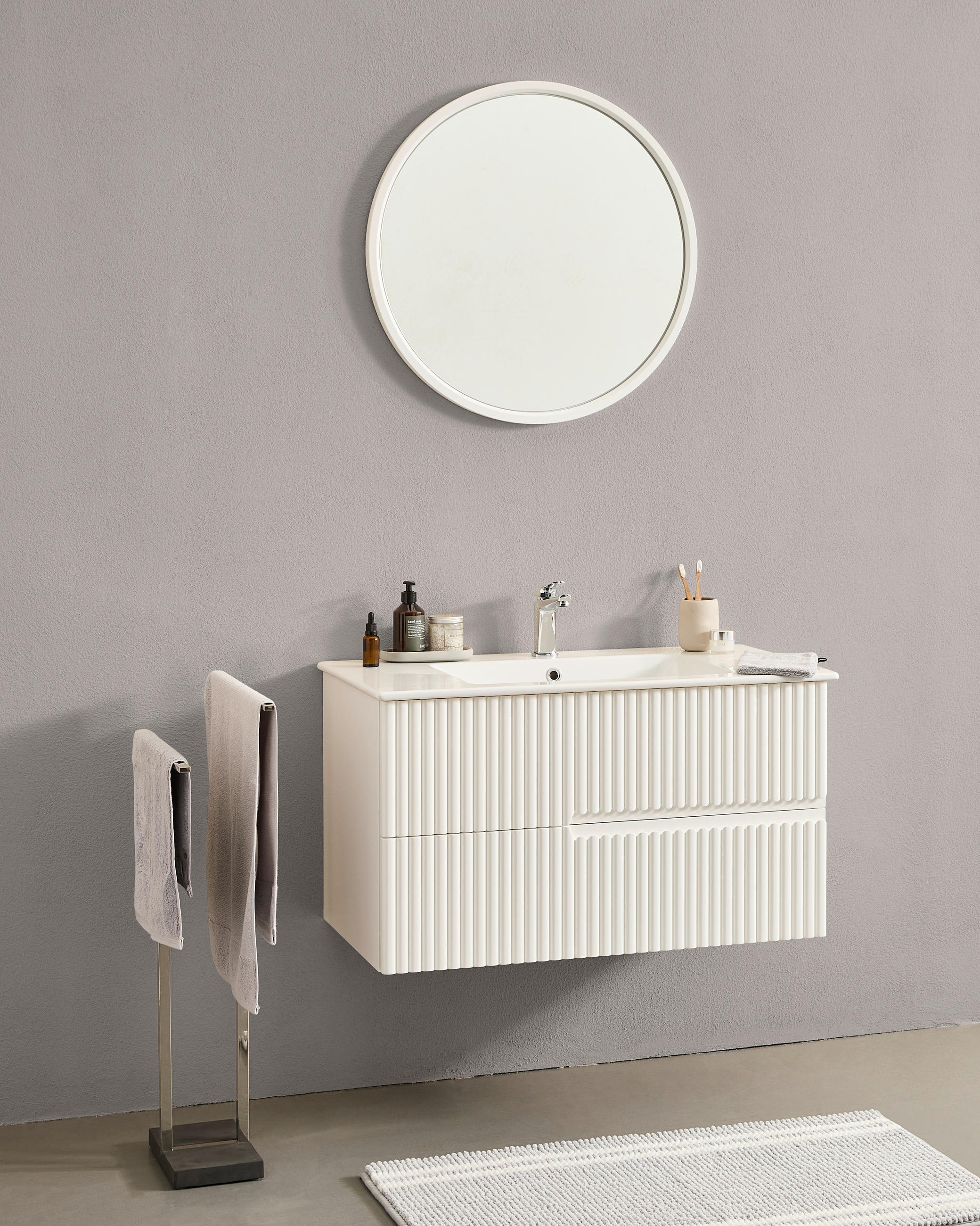 BADEZIMMER 3-teilig  in  - Weiß Hochglanz/Weiß, MODERN, Keramik/Holzwerkstoff (91/126/51cm) - MID.YOU