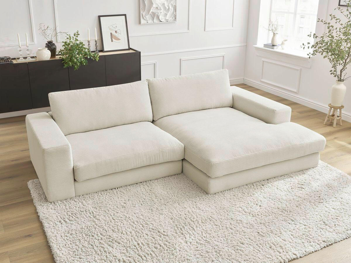 ECKSOFA  LEONARD Beige Cord  - Beige/Schwarz, MODERN, Kunststoff/Textil (274/159cm)