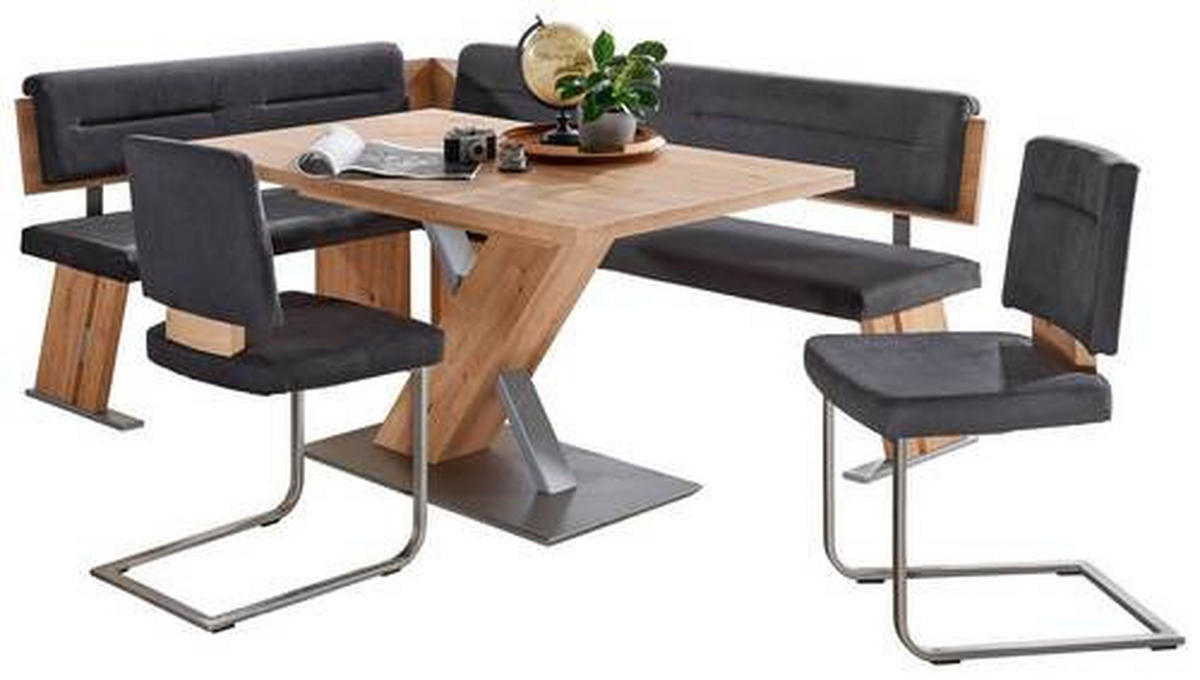 ECKBANKGRUPPE in Metall, Textil, Holzwerkstoff Anthrazit, Eichefarben, Edelstahlfarben  - Edelstahlfarben/Eichefarben, KONVENTIONELL, Holzwerkstoff/Textil (155/205cm) - Cantus