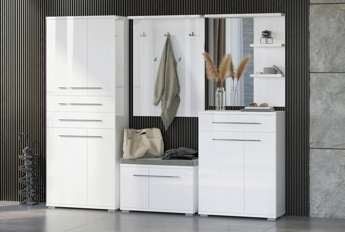 OMARA ZA ČEVLJE bela, bela, visoki sijaj - bela/visoki sijaj, Moderno, umetna masa/leseni material (76/117/35cm) - Voleo