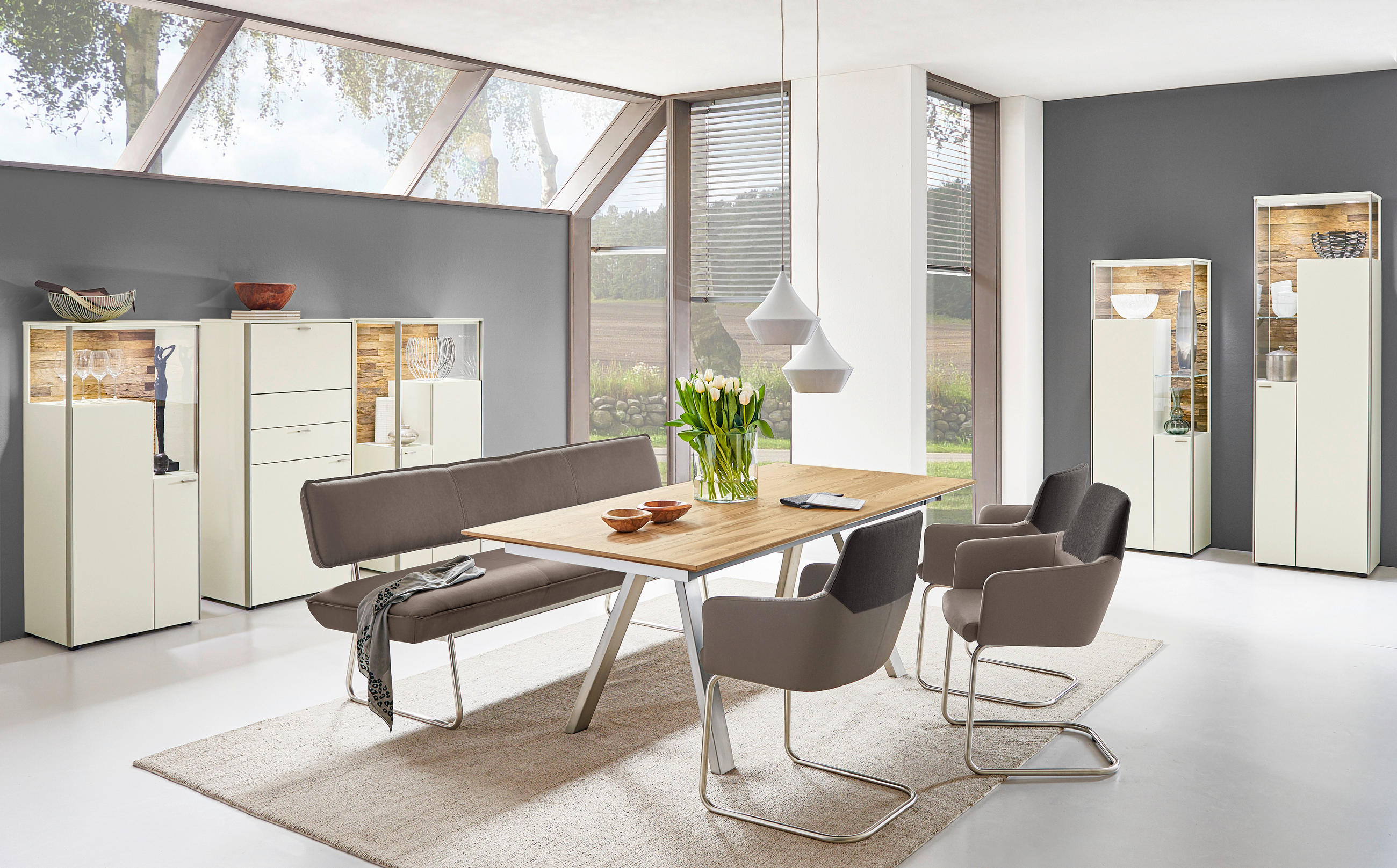 SITZBANK 200/87/67 cm  in Grau, Edelstahlfarben  - Edelstahlfarben/Grau, Design, Textil/Metall (200/87/67cm) - Venjakob