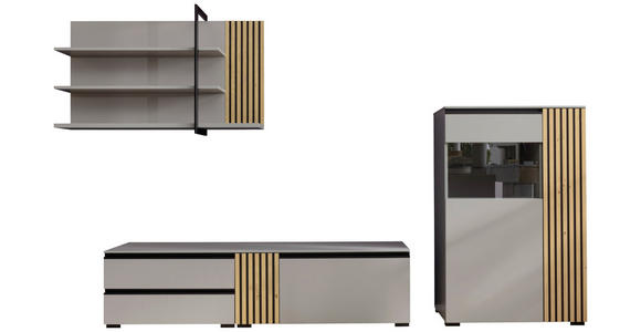 WOHNWAND  in Greige, Wildeiche  314/211/45 cm  - Wildeiche/Greige, Design, Glas/Holz (314/211/45cm) - Moderano