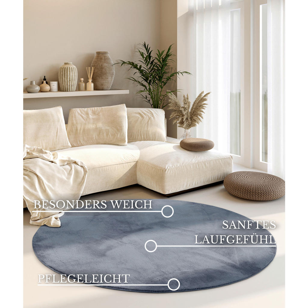 Thumbnail - Villeroy & Boch Hochflorteppich Kollektion 1899, Anthrazit, Textil, Uni, rund, Oeko-Tex® Standard 100, für Fußbodenheizu...