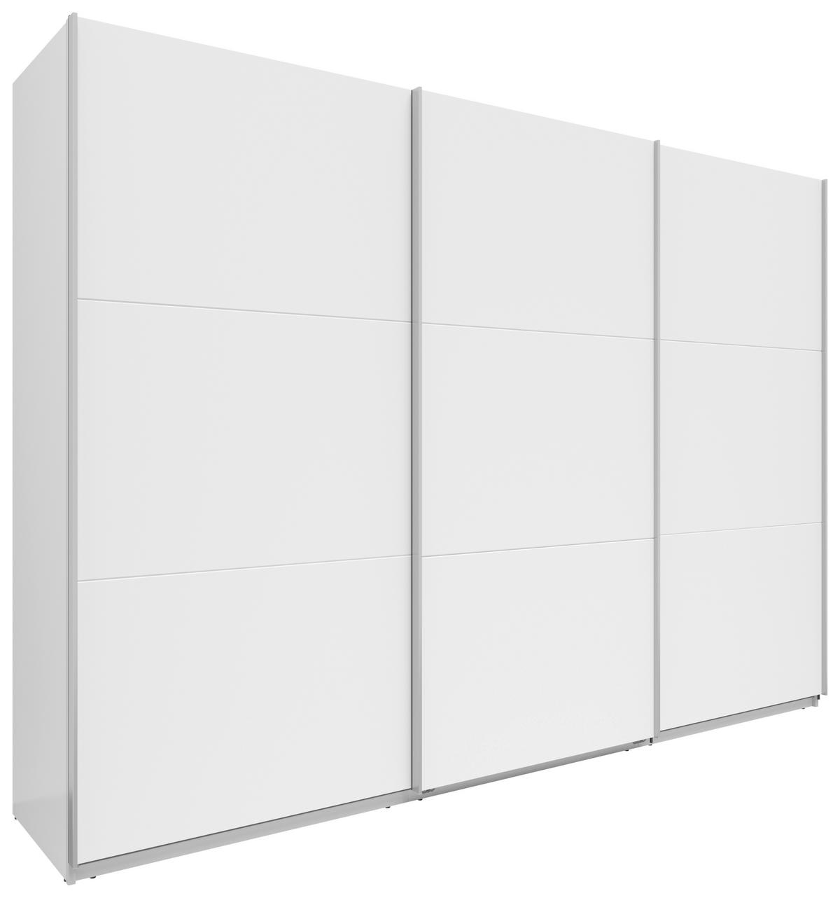 SCHWEBETÜRENSCHRANK 300/216/64 cm 3-türig Weiß  - Silberfarben/Weiß, Basics, Holzwerkstoff/Metall (300/216/64cm) - Boxxx