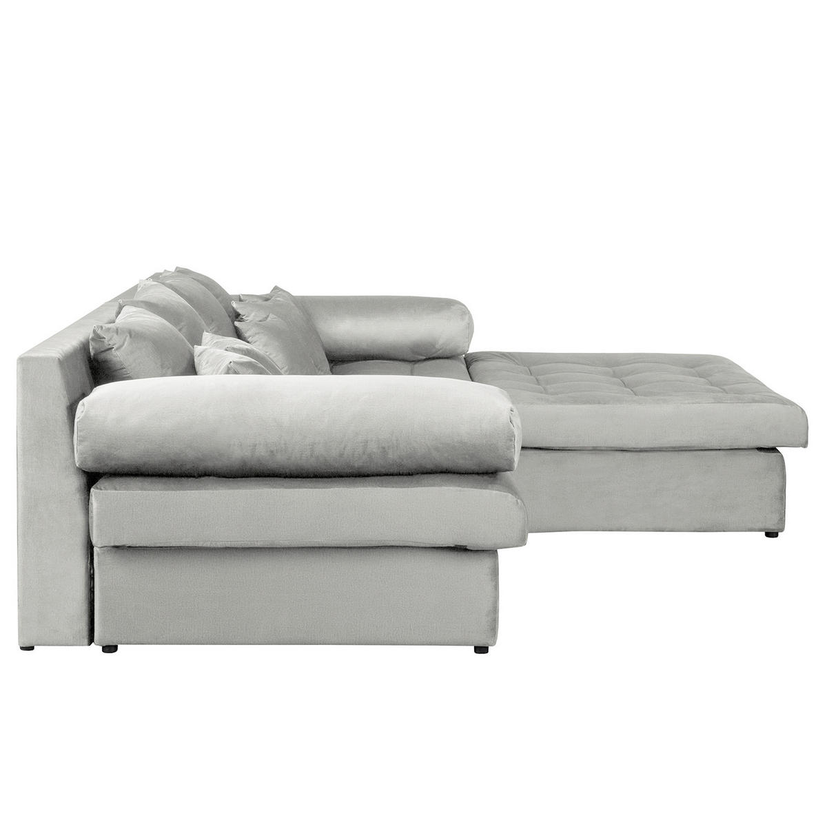 ECKSOFA Velours Hellgrau  - Hellgrau/Schwarz, Design, Kunststoff/Textil (284/243cm) - P & B