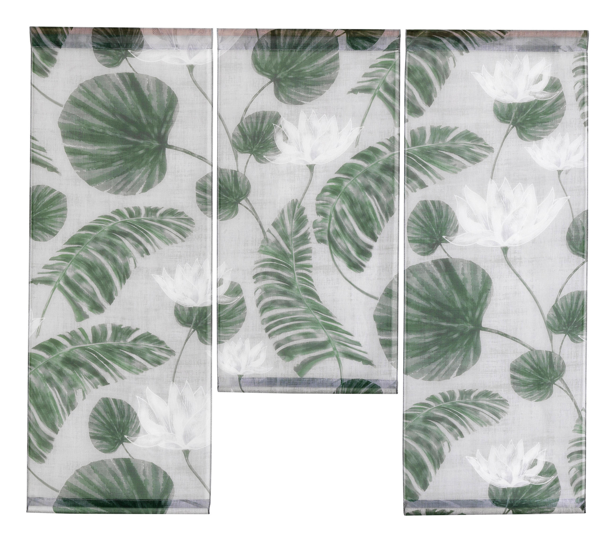 KURZGARDINE 3ER SET   90/80 cm   - Dunkelgrün/Weiß, Natur, Textil (90/80cm)
