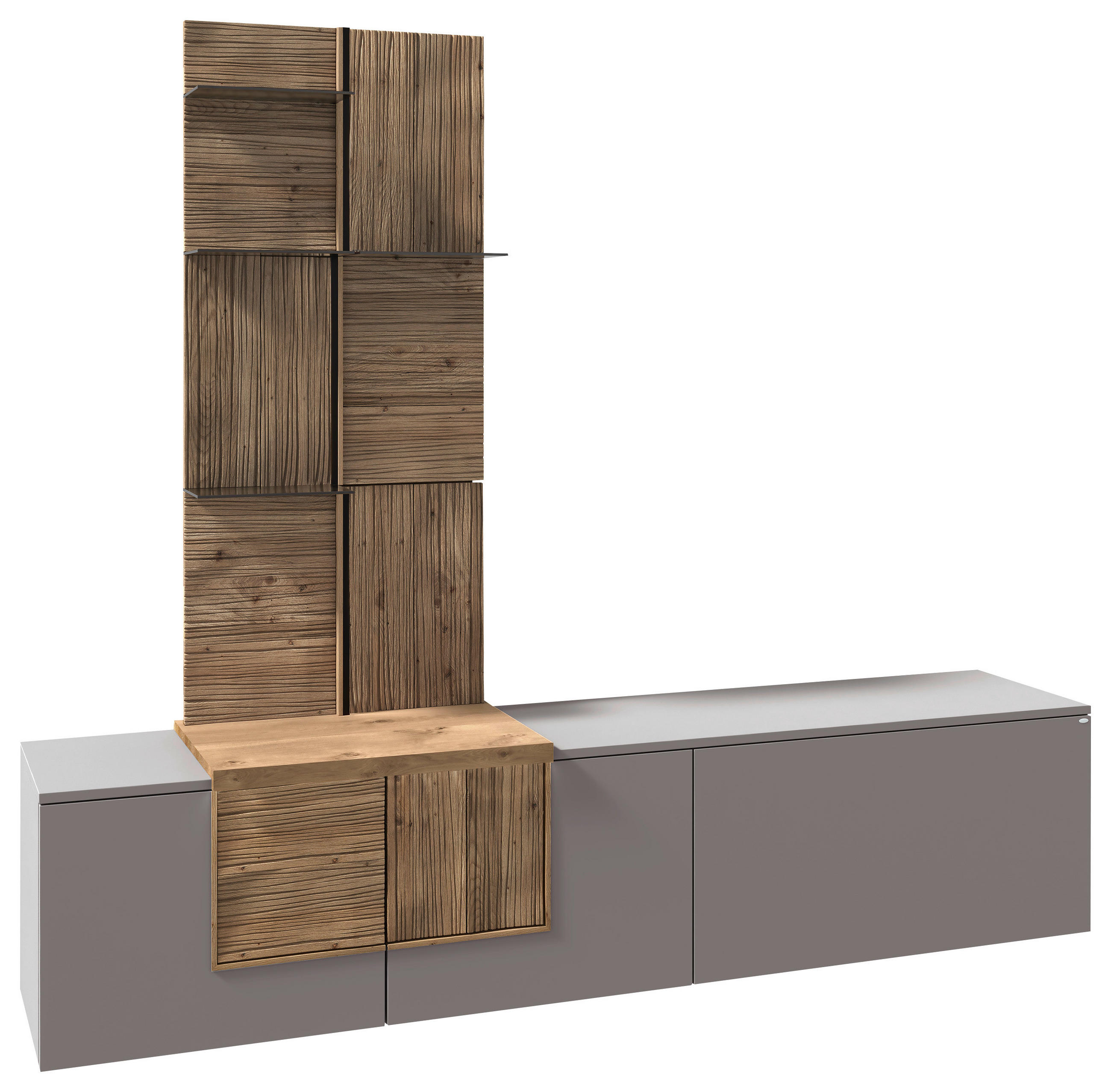 WOHNWAND VLACERA LIVING  in Grau, Wildeiche  224/198/45 cm  - Wildeiche/Grau, Design, Glas/Holz (224/198/45cm) - Voglauer